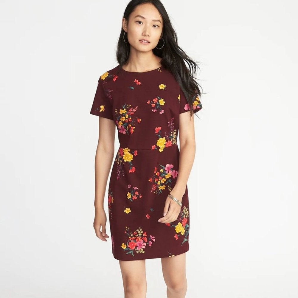 NWT - Burgundy Floral Sheath Dress XS